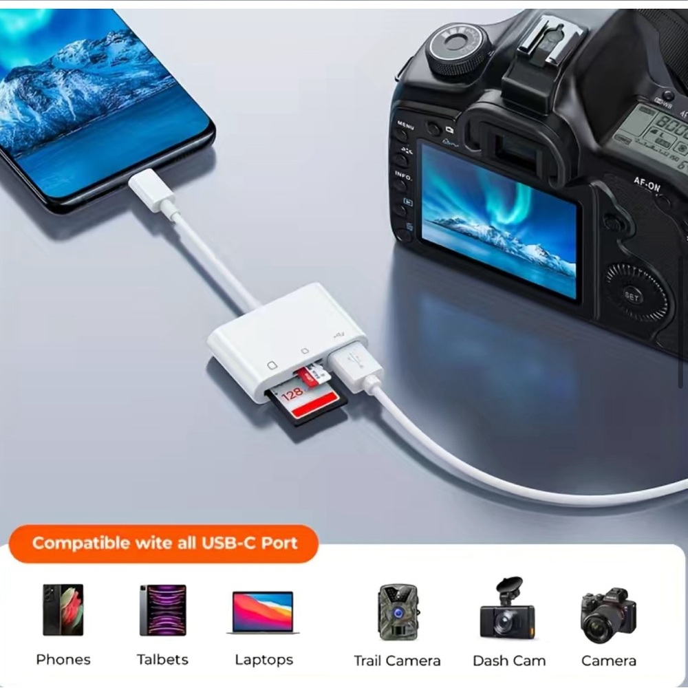3 in 1 USB C/Type C to USB Camera Memory Card Reader Adapter